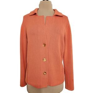 Delle Celle Cardigan Italian 100% Cotton Knit Orange Ribbed Knit Panel Sweater